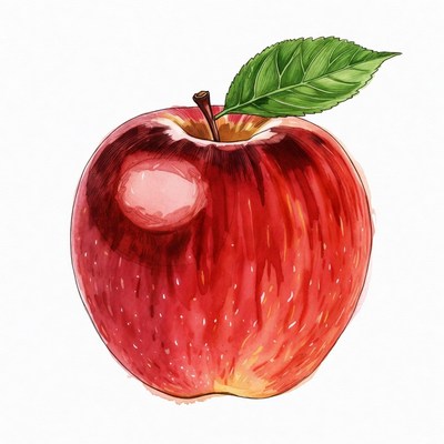 Red apple with green leaf