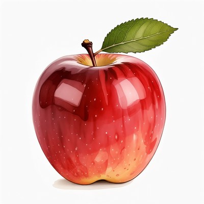 Red apple with green leaf