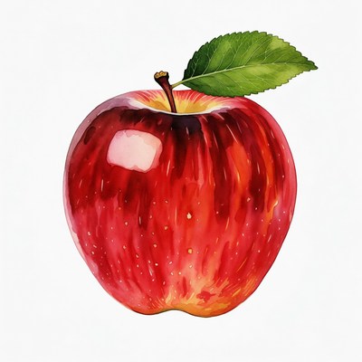 Red apple with green leaf