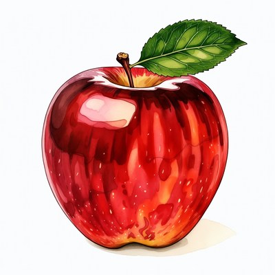 Red Apple with Green Leaf