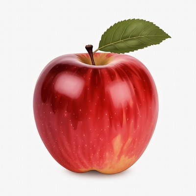 Red apple with green leaf