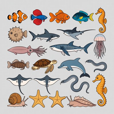 Colorful Sea Creatures Illustration