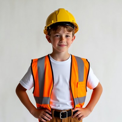 Boy wearing hard hat and vest