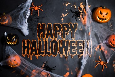 Happy Halloween with Pumpkins and Spiders