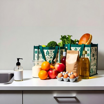 Grocery Items in Reusable Shopping Bag