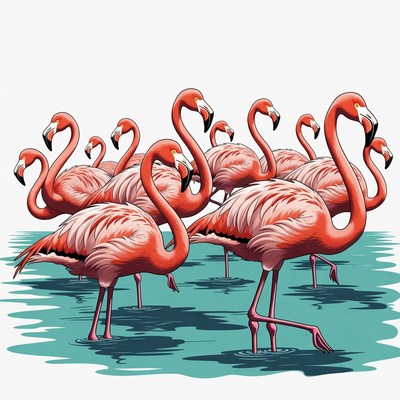 Group of pink flamingos in water