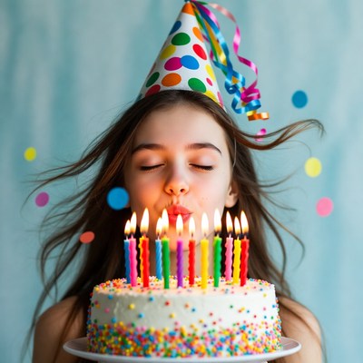 Girl blowing out birthday candles