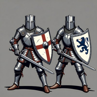 Two Knights with Shields and Swords