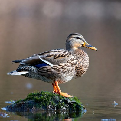 Mallard Duck Standing on Mossy Rock