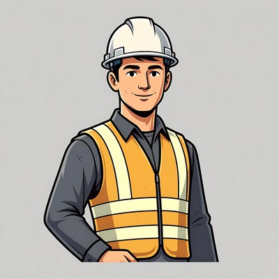 Cartoon construction worker in hard hat
