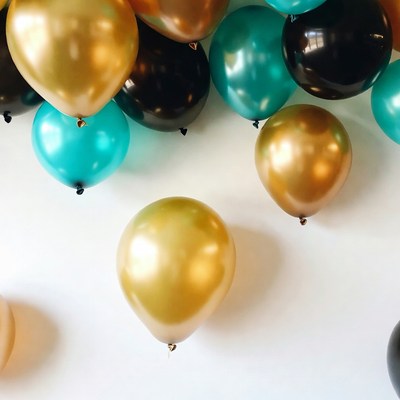 Gold Black Teal Balloons Cluster