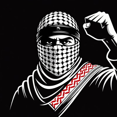 Man in keffiyeh raising fist