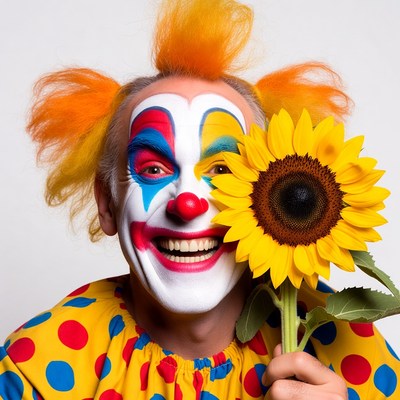 Clown holding sunflower