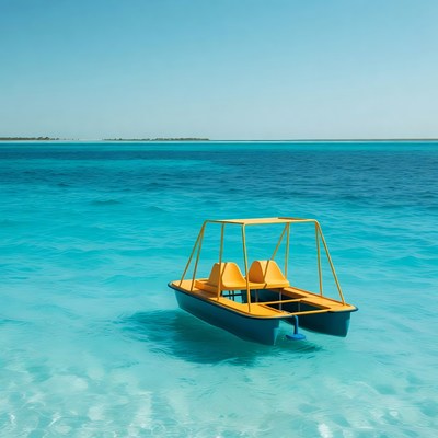 Yellow Pontoon Boat in Turquoise Lagoon