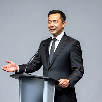 Asian man speaking at podium