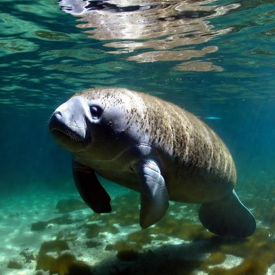 Manatee swimming underwater