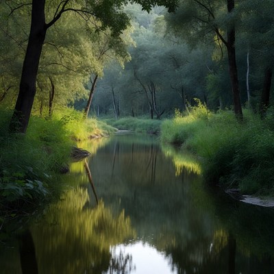 Serene Forest Stream with Reflections