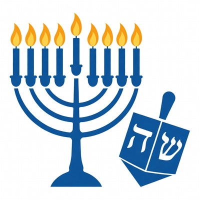 Blue Hanukkah Menorah and Dreidel Illustration