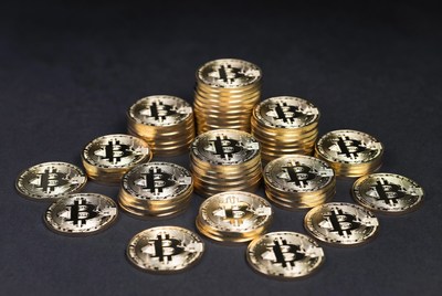 Stack of Golden Bitcoin Coins