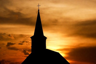 Church silhouette at sunset