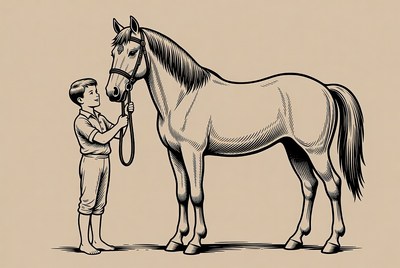 Boy holding horse reins