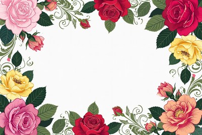 Colorful Roses Floral Frame Illustration