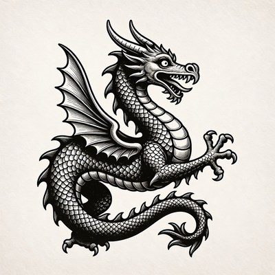 Black Ink Dragon Illustration
