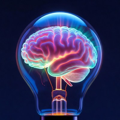 Glowing Brain in Lightbulb