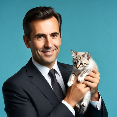 Man holding cute kitten