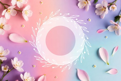 Pink Cherry Blossoms with Blank Circle Frame