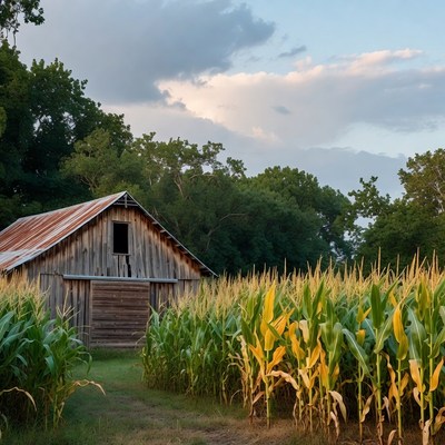 Rustic Barn in Corn Field