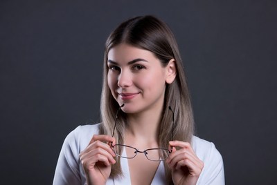 Woman holding glasses smiling