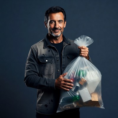 Man holding full trash bag