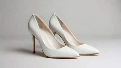 Pair of white high heel stilettos