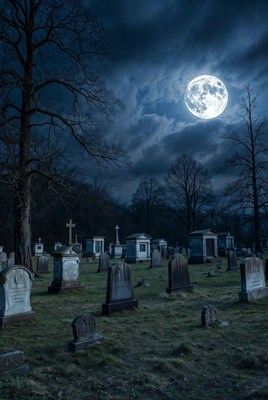 Moonlit Cemetery at Night