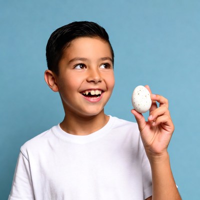 Boy holding white egg