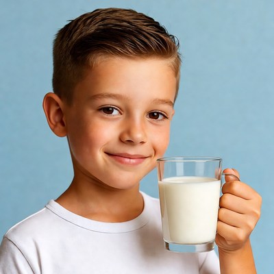 Boy holding glass of milk