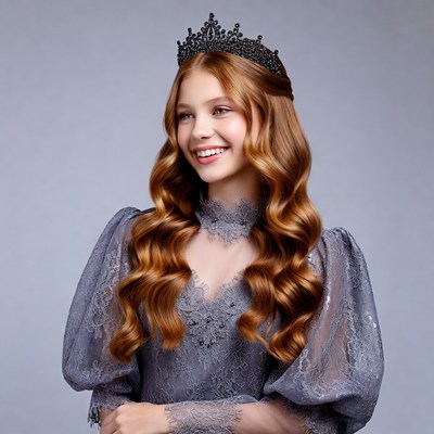 Redhead girl wearing black crown