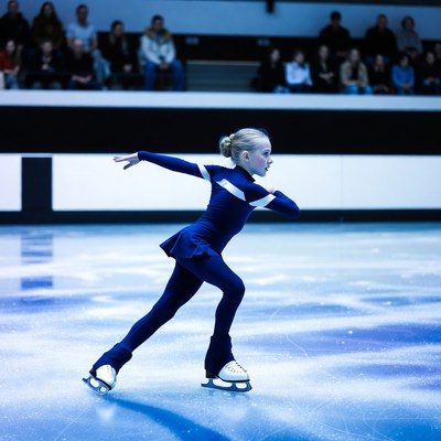Young girl figure skating on ice