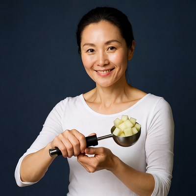 Asian woman holding tofu cubes