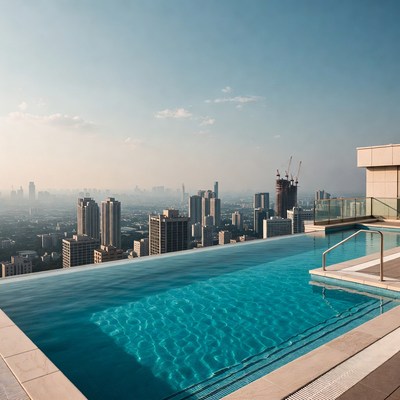 Infinity Pool Over City Skyline