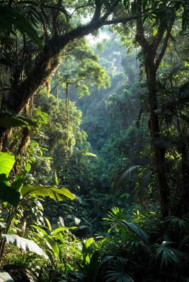 Lush Tropical Rainforest with Sunlight