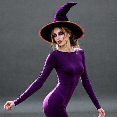 Woman in purple witch costume