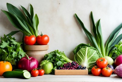 Fresh vegetables and fruits arrangement