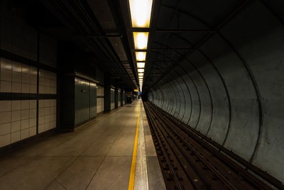 Empty subway platform tunnel