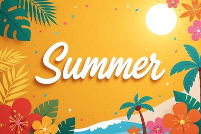 Summer Text with Tropical Background