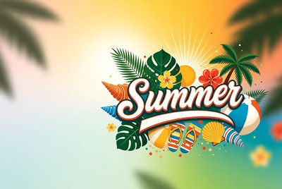 Vibrant Summer Clipart with Palm Leaves