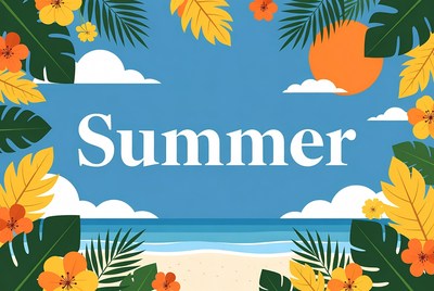 Summer Text with Tropical Beach Frame