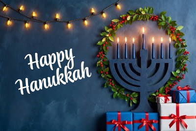 Happy Hanukkah Menorah with Gifts