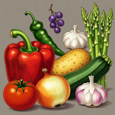 Fresh Vegetables and Fruits Still Life